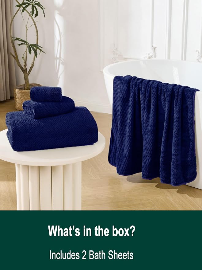 Bath Sheets 40x80 Inches 2-Piece, Extra Large Bath Towels, Soft Absorbent Quick Dry, Microfiber Towels for Bathroom Beach Pool Gym Spa, Navy Blue - Image 3