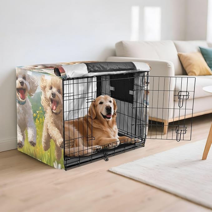 Dog Crate Cover Kennel Cover for Dog Cages Breathable for Wire Cage Indoor Outdoor Poodle Dogs Spring Daisy - Image 6