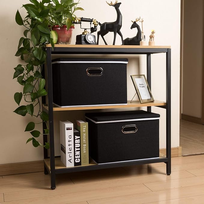 PRANDOM Large Foldable Storage Box with Lid [1-Pack] Fabric Collapsible Storage Bin Organizer Container Basket Cube with Cover for Home Bedroom Closet Office Nursery Black (17.7x11.8x11.8) - Image 4