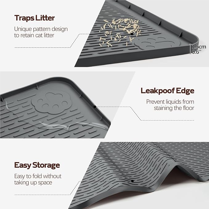 Silicone Cat Litter Mat for Litter Box 40”x40” Large Cat Mat, Dark Grey | Waterproof, Non-Slip, Leak-Proof Rug Mat with Lip, Easy to Clean, Extra Large Litter Catcher Mat for Floor - Image 4