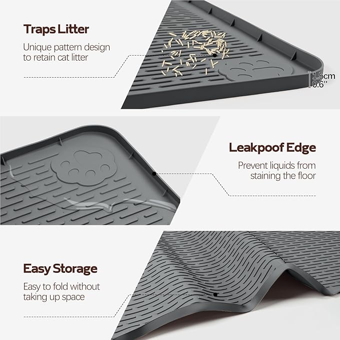 Silicone Cat Litter Mat for Litter Box 40”x40” Large Cat Mat, Dark Grey | Waterproof, Non-Slip, Leak-Proof Rug Mat with Lip, Easy to Clean, Extra Large Litter Catcher Mat for Floor - Image 4