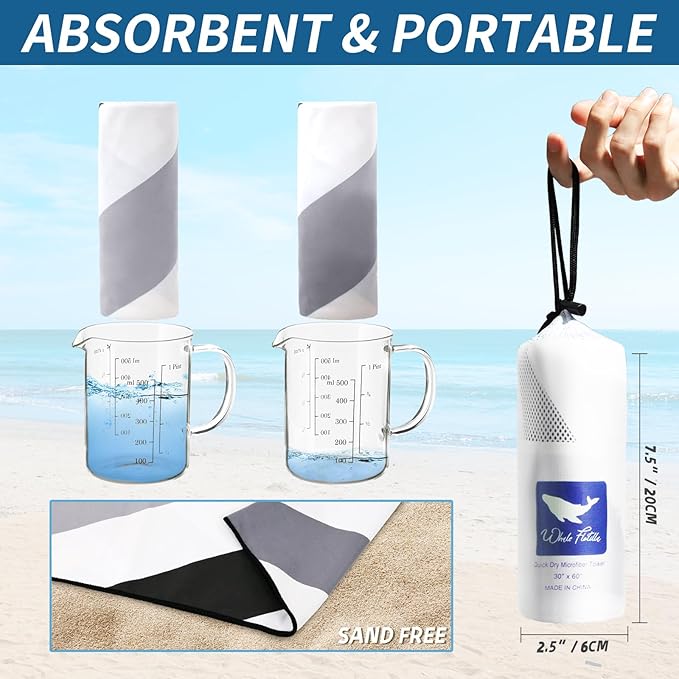 Whale Flotilla 2 Pack Large Quick Dry Beach Towel (30"x60"), Microfiber Sand-Free Beach Towel Set, Super Absorbent Compact Pool Travel Accessories, Blue and Purple - Image 5