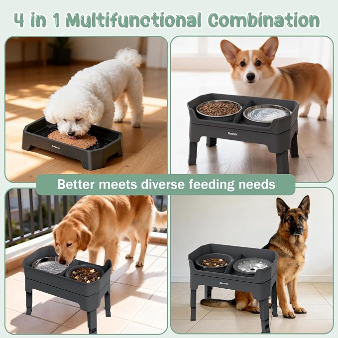 4 in 1 Adjustable Elevated Dog Bowls with 2*Stainless Steel Bowls, Anti-Spill Water Bowl, 4 Heights Raised Dog Bowl Stand for Small to Medium & Growing Large Puppies, Anti-Slip, Mess Proof Design - Image 8