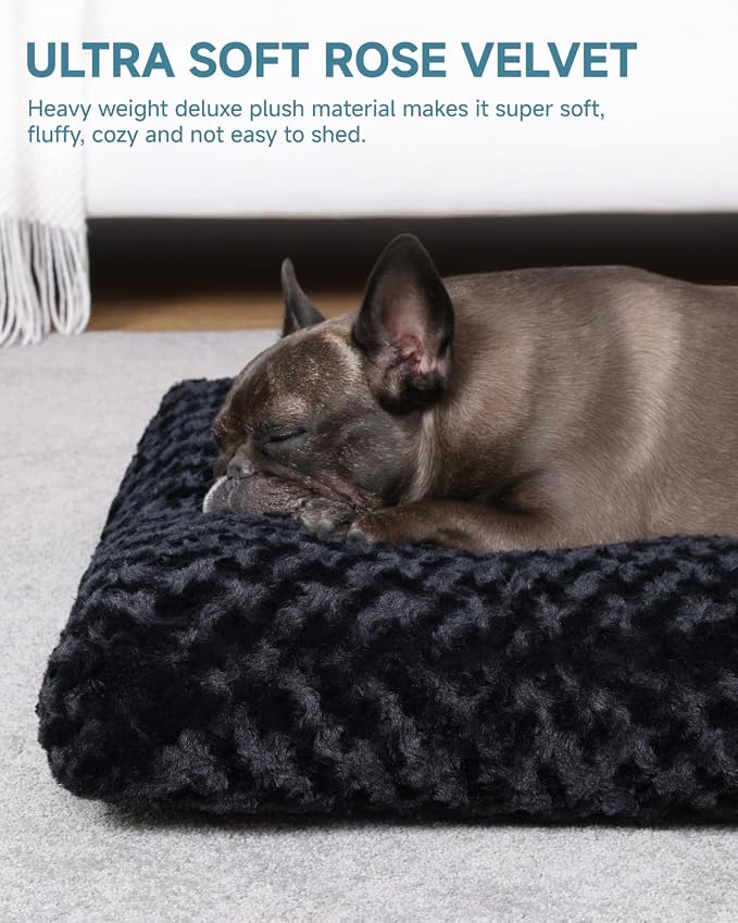 KSIIA Washable Dog Bed Anti-Slip Dog Crate Beds Deluxe Plush Kennel Pad Comfy Pet Sleeping Mat for Small Dogs, 23" x 18", Black - Image 2