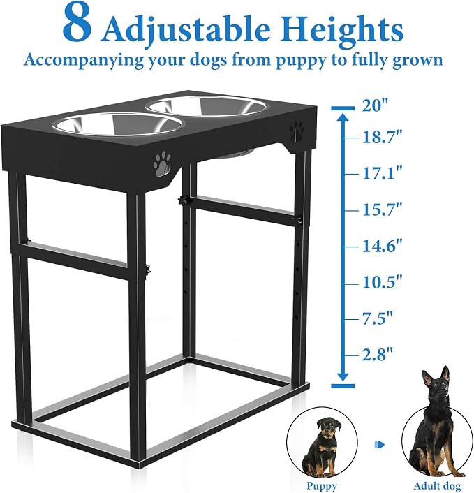 Raised Dog Bowl for Large Dogs,Elevated Dog Bowls Steel Dog Bowls for Food & Water (DB01H-BLACK, 20inch 1.5L) - Image 6