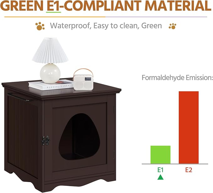 Yaheetech Cat Litter Box Enclosure, Litter Box Furniture Hidden with Towel Bar, Wooden Pet Washroom, Dog Proof Cat Litter Box Cabinet, Indoor Pet House, Side End Table, Espresso - Image 9
