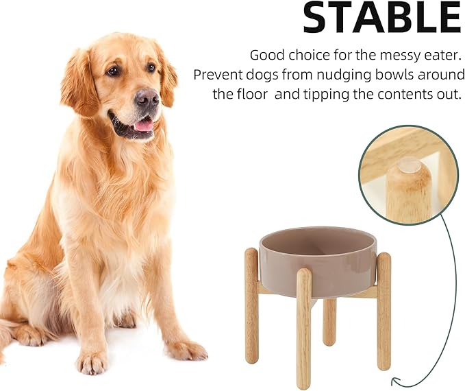 Havniva Elevated Dog Bowls Ceramic Dog Bowls with Stand, Dog Food Bowl | 8.3” Raised Dog Bowls with Non-Slip Wood Stand, Dog Food and Water Bowl Set, Dog Feeding Bowls for Large Dogs - Image 6