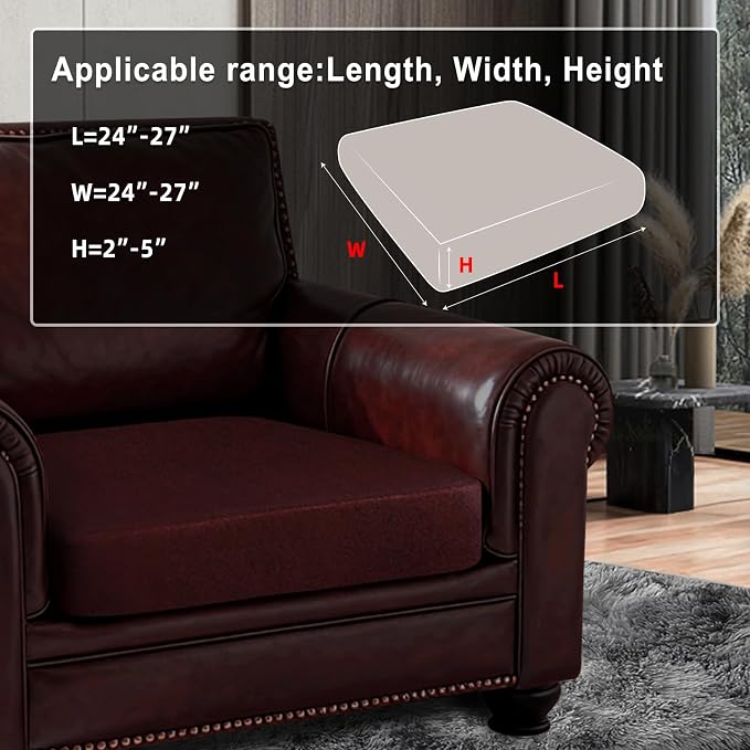 ANARACHON Leather Look Couch Cushion Covers Sofa Seat Slipcovers Sets Couches Furniture Protector for Sectional Armchair Loveseat Pets Kids Stretch Spandex Fabric (1 Cushion Armchair, Burgundy) - Image 3