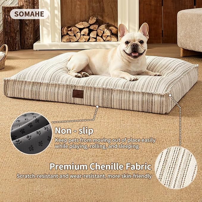 SOMAHE 4 Inch Orthopedic Dog Bed for Crate, 27 x 20 Inch, Coffee Chenille | Washable Removable Cover, Waterproof Inner Liner, Non-Slip Bottom, Orthopedic Dog Crate Mattress for Medium & Large Dogs - Image 6