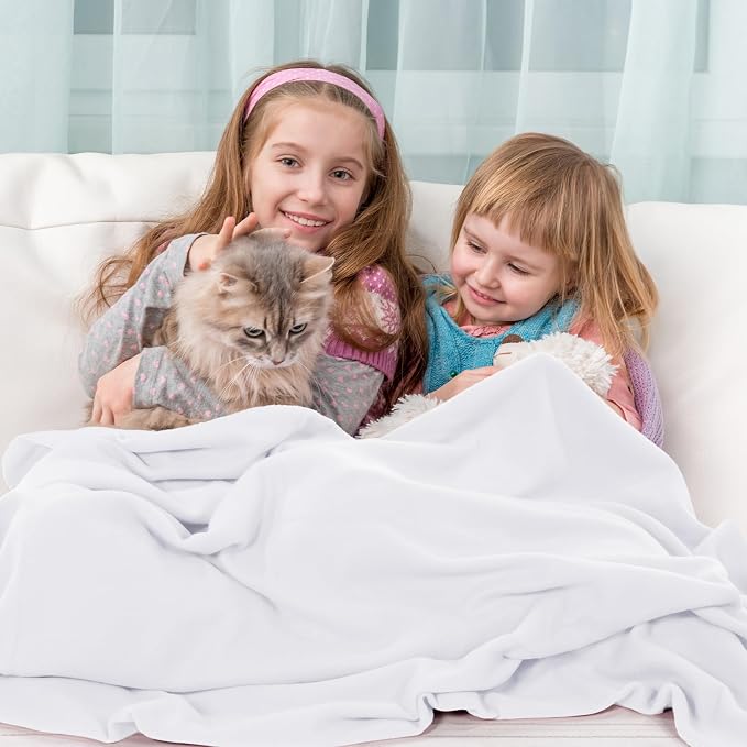 Buryeah 10 Pcs Fleece Blanket Bulk Soft Warm Fleece Blankets Cozy Lightweight Throw Blankets Plush Pet Throw Blanket for Home Bed Sofa Office Wedding Gifts Travel(50" X 60",White) - Image 4