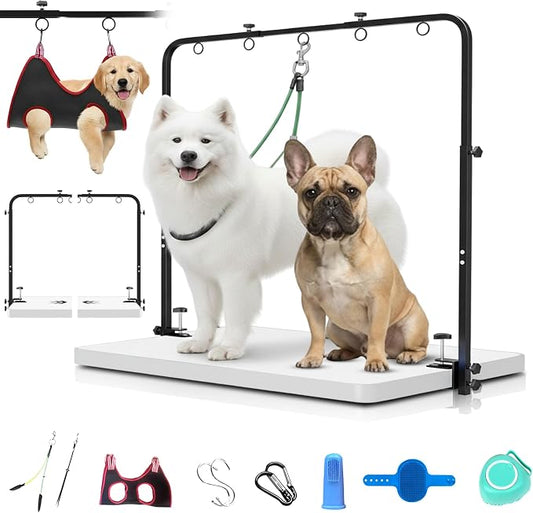 Dog Grooming Arm with Hammock – 42" Adjustable Dog Grooming Stand with Clamp for Table, Foldable Stainless Steel Grooming Arm with Dual Nooses, Ideal for Small and Large Dogs (Table Not Included) by AICraft