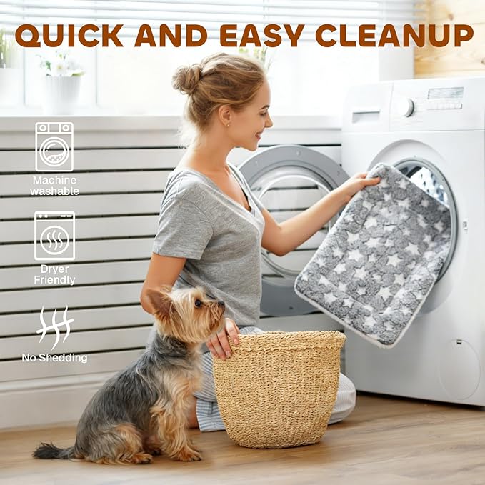 Mora Pets Dog Bed Crate Pad Ultra Soft Pet Bed with Cute Star Print Washable Crate Mat for Large Medium Small Dogs Reversible Fleece Dog Crate Kennel Mat Cat Bed Liner 35 x 22.8 inch Grey - Image 3