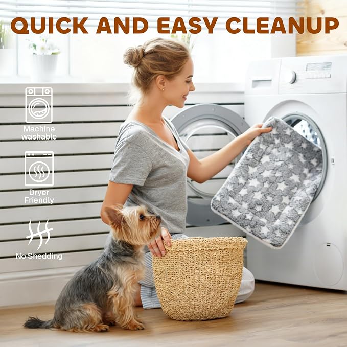Mora Pets Cat Bed Dog Crate Pad Ultra Soft Pet Bed with Cute Star Print Washable Crate Mat for Small Dogs and Indoor Cats Reversible Fleece Dog Kennel Pad Cat Carrier Mat 14 x 17.5 inch Grey - Image 3