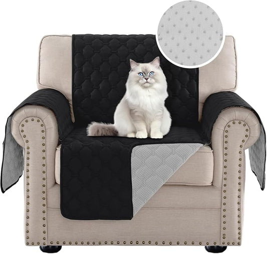 PrinceDeco Chair Slipcover Chair Cover Water Resistant Couch Cover Washable Chair Cover Non-Slip Rubber Backing Furniture Protector for Pets(Armchair, Black) by PrinceDeco