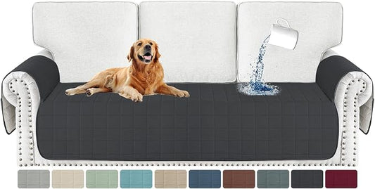MAXIJIN Waterproof Couch Cover for Pets Dogs Washable, Quilted Sofa Seat Covers Washable for 3 Cushion Couch, Non-Slip Slipcover Furniture Protector with Side Pockets (Sofa, Black) by MAXIJIN
