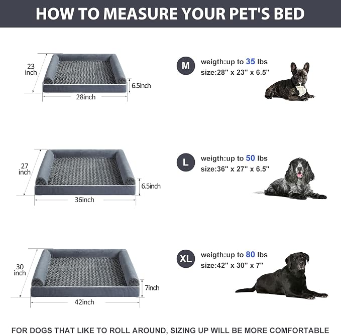 BFPETHOME Orthopedic Washable Large Dog Bed for Senior Dog Comfy Sleep | Waterproof Big Soft Pet Couch Bed for Dogs Relax with Removable Cover Supportive Egg Crate Foam Dark Grey 36x27 Inch - Image 6