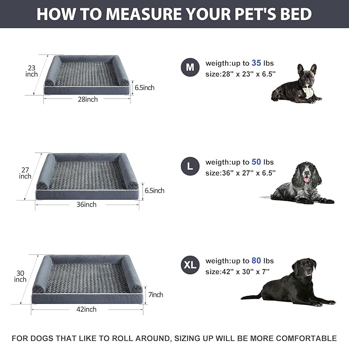 BFPETHOME Orthopedic Washable Large Dog Bed for Senior Dog Comfy Sleep | Waterproof Big Soft Pet Couch Bed for Dogs Relax with Removable Cover Supportive Egg Crate Foam Dark Grey 28x23 Inch - Image 6