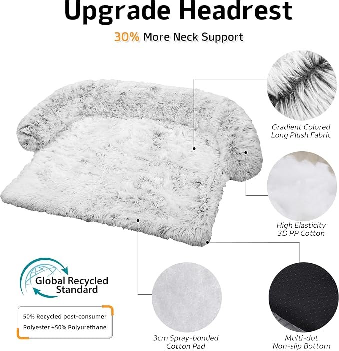 Calming Dog Bed Fluffy Plush Dog Mat for Furniture Protector with Removable Washable Cover for Large Medium Small Dogs and Cats (Extra Large (53x39.3x6), Light Grey) - Image 2