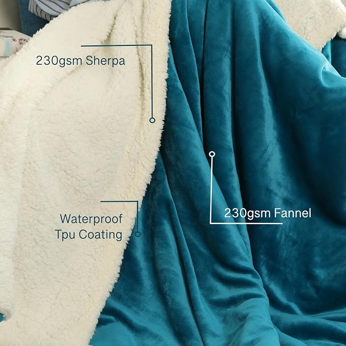 Waterproof Queen Size Blankets for Bed Absorbent 60''x80'', Water Proof and Stain Resistant Coach Cover, Water Resistant Throw Blankets, Soft Leakproof Sherpa Mattress or Furniture Protector (Blue) - Image 5