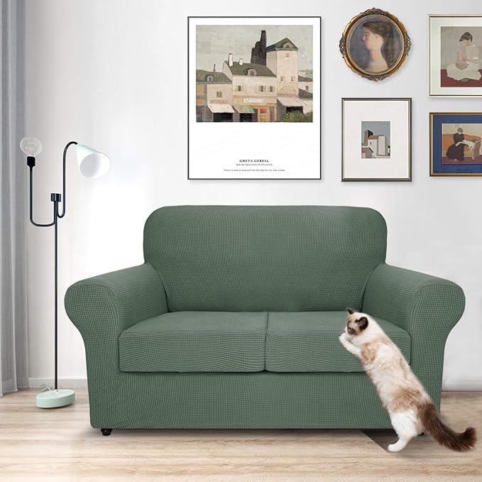 MAXIJIN 3 Piece Couch Covers for 2 Cushion Couch Super Stretch Loveseat Slipcover Dogs Pet Proof Fitted Furniture Protector Spandex Non Slip Sofa Love Seat Cover Washable (Loveseat, Pea Green) - Image 2