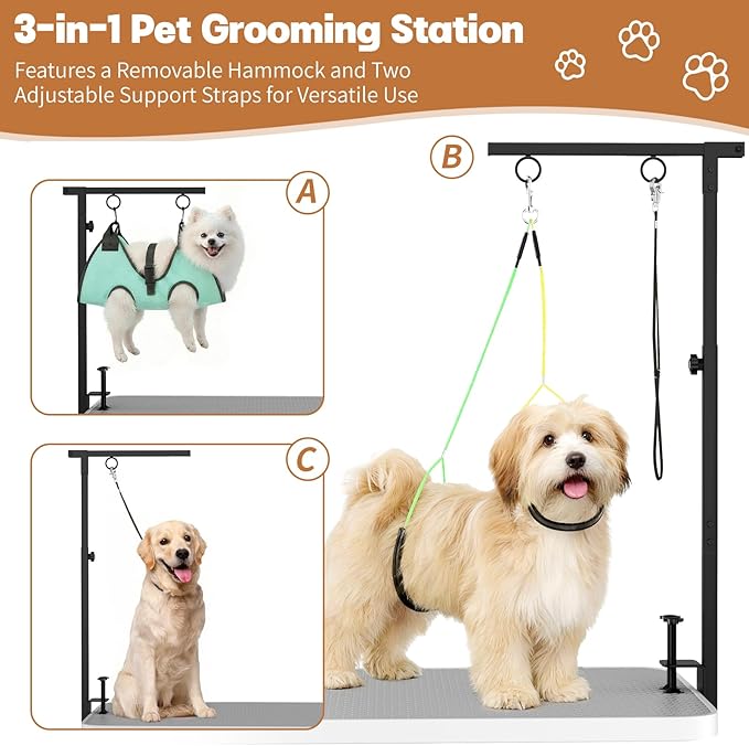 Dog Grooming Table Arm, 31.5"-43.3" Adjustable Pet Stand with Hammock & Clips – 3-in-1 Grooming Kit for Nail Trimming, Haircut & Drying, Home Supplies for Small Dogs - Image 3
