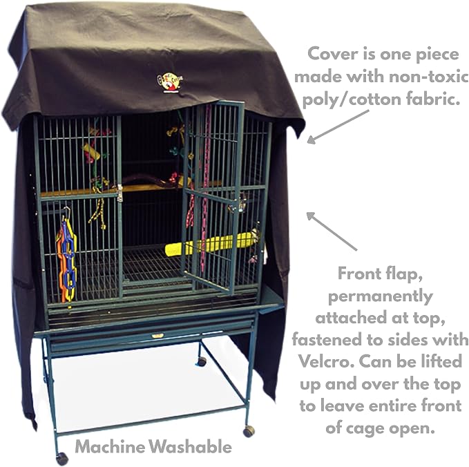 Cozzzy Covers Model 3628 PT Universal Cage Cover 64" L Poly-Cotton Black for 34"-36" W x 24"-30" D Extra Large Play Top Bird Cages for Hyacinth Macaws and Cockatoos - Image 4