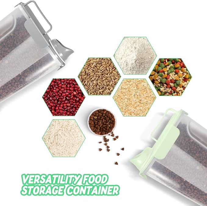 LEAWALK Cat Dog Food Storage Container Upgraded Large Nozzle, BPA-Free 5Lbs/6Qt/5L Plastic Pet Food Storage Container With 4 Sealed Clasps and Handle, Easy to Clean and Carry-2 Pack Gray+Green - Image 4