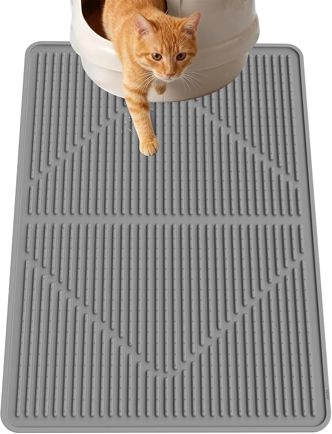 Gosmol Cat Mat for Litter Box, L 24''x15 ''Waterproof & Urine-Proof Silicone kitty litter Mat, Easy Clean Non-Slip Rubber Pet Mats for All kind of Litter Boxes & Floors - Grey by Gosmol