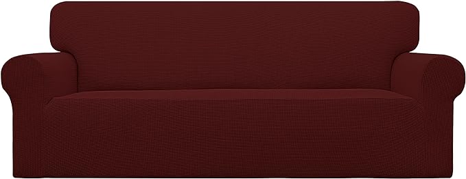 Easy-Going Stretch Couch Covers for Sofa Washable Large Wine | 1-Piece Sofa Covers for 3 Cushion Couch Furniture Protector Couch Slipcover Soft with Bottom for Kids Pets by Easy-Going