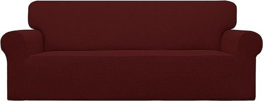 Easy-Going Stretch Couch Covers for Sofa Washable Large Wine | 1-Piece Sofa Covers for 3 Cushion Couch Furniture Protector Couch Slipcover Soft with Bottom for Kids Pets by Easy-Going