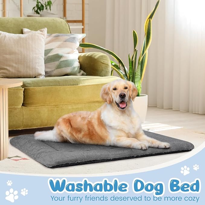 Dog Crate Pad Washable, Plush 42 x 28 Inch Anti-Slip Kennel Mat for Medium & Large Dogs, Fits Wire or Metal Crates, Travel, Home & Training Use, Dark Grey - Image 5