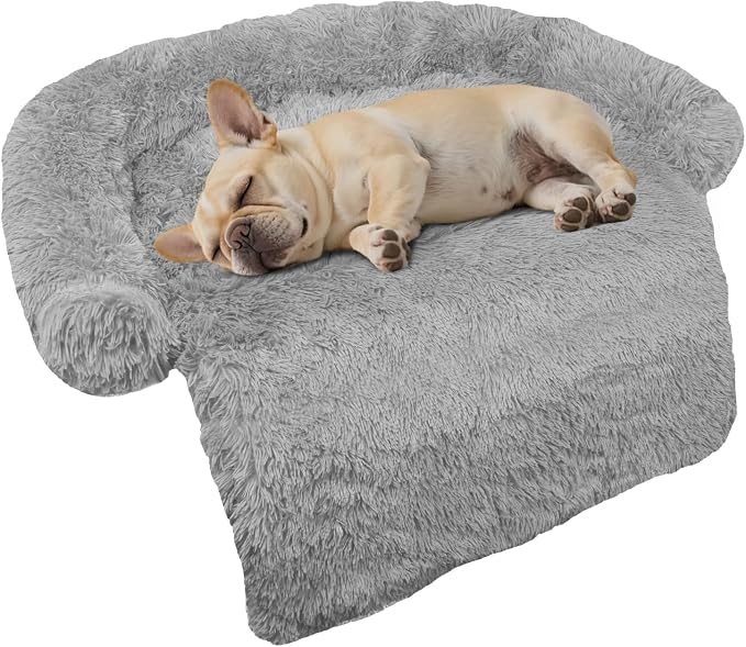 GGIB Calming Dog Bed Fluffy Plush Dog Mat for Furniture Protector with Removable Washable Cover for Large Medium Small Dogs and Cats (Small,Grey) by GGIB
