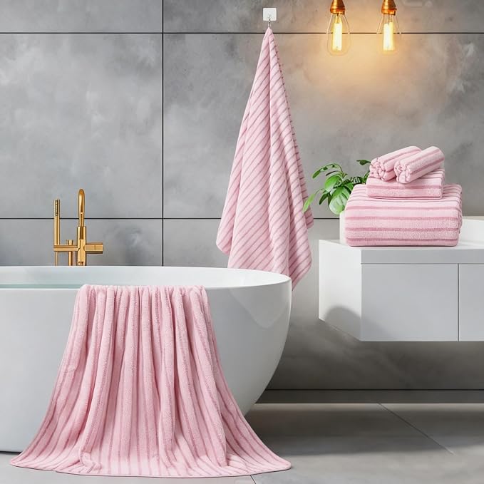 Mistyrose Bath Towels,4 Pack Pink 35"x70" Large Bath Towels Microfiber Absorbent XL Bath Sheets Super Soft Towels for Bathroom Quick Dry Oversized Shower Towels for Family Hotel Spa Gym - Image 2