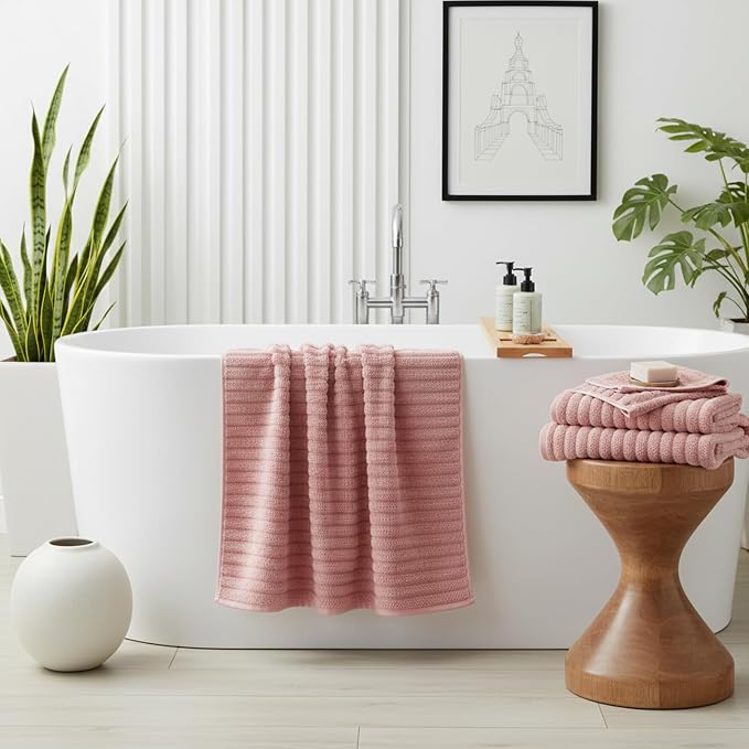 6 Piece Bath Towel Set, 40"x80" Oversized Bath Sheets, Pink | Microfiber, Quick Dry, Highly Absorbent, Towels for Bathroom, 2 Extra Large Bath Towels, 2 Soft Hand Towels, 2 Washcloths - Image 2