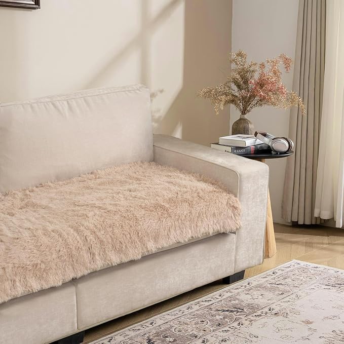 Dogs/Cats Bed Mats, Dog Pad Washable Removable Couch Cover with Anti-Slip Back, Plush Long Fur Mat, Perfect for Small, Medium and Large Dogs.(Beige, 30"x70") by SNUGGLESINTO
