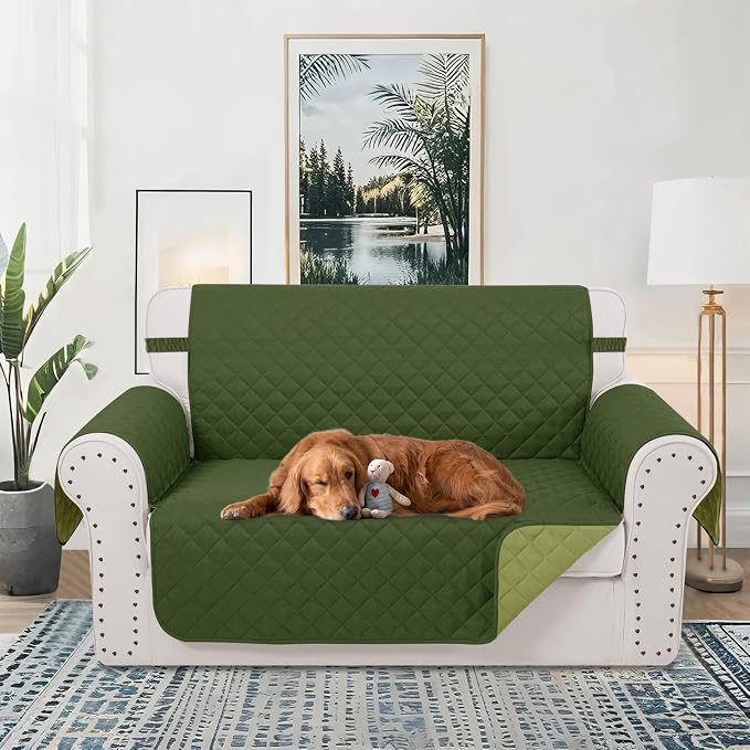 Reversible Loveseat Couch Sofa Covers, 2-Seater, Huntergreen | Loveseat Covers for Dogs Water Repellent, Friendly Furniture Protector with Elastic Straps for Living Room - Image 2