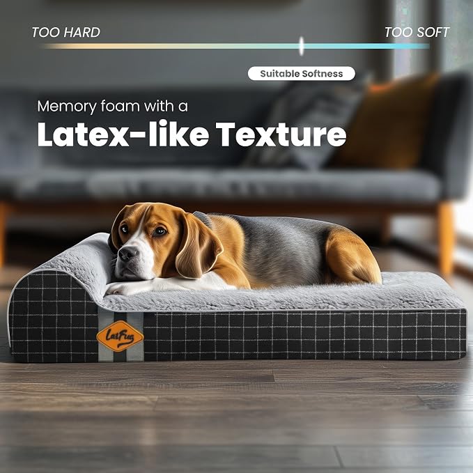 Laifug Orthopedic Dog Beds for Large Dogs,3" Memory Foam Dog Beds,Durable Water Proof Liner Removable and Washable, Nonskid Bottom,Black Grid Grey 40"x25"x5.5" - Image 2