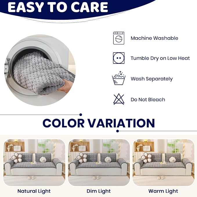 Royhom Couch Cover for Dogs Washable，Non Slip Sofa Protector for Pets | Durable & Easy Care, Soft Furniture Cover for Leather & Fabric Couches Against Claws, Spills & Fur, 35.4x82.7 Inch, Grey - Image 8