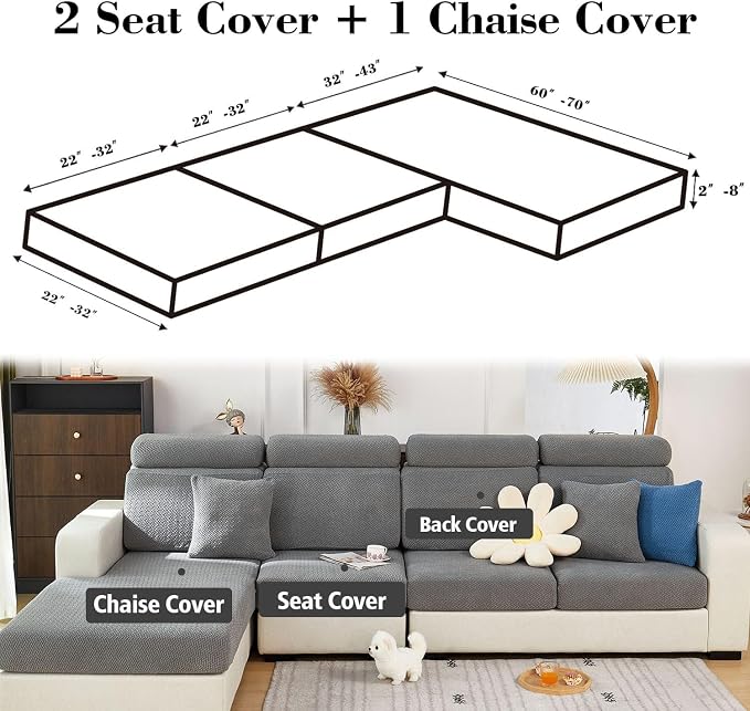 Couch Cushion Covers & Couch Cover for Sectional Sofas, Reversible Non-Slip Sofa Slipcovers, Washable Pet Proof Home Decor Protector (Yellow, 2 Seats + Chaise Cover) - Image 2