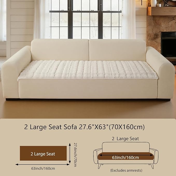 OHSIO Couch Cover for Pets Plush, Non Slip Cozy Sofa Cover Pet Friendly, Soft Thick Fuzzy Sofa Slipcovers for 3 Cushions Washable Couch Sofa Funiture Protector(White,27.6'' x 63'') - Image 2