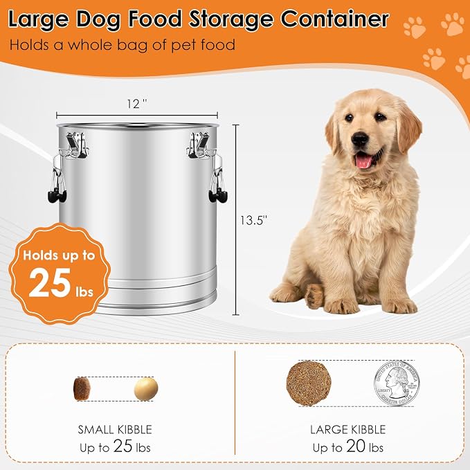 Stainless Steel Dog Food Storage Container,20LB/25LB Airtight Dog Food Storage Container with Lid to Keep Fresh,Easy Clean Large Pet Food Storage Container with Scoop for Cat Food,Chicken Feed,Rice - Image 2