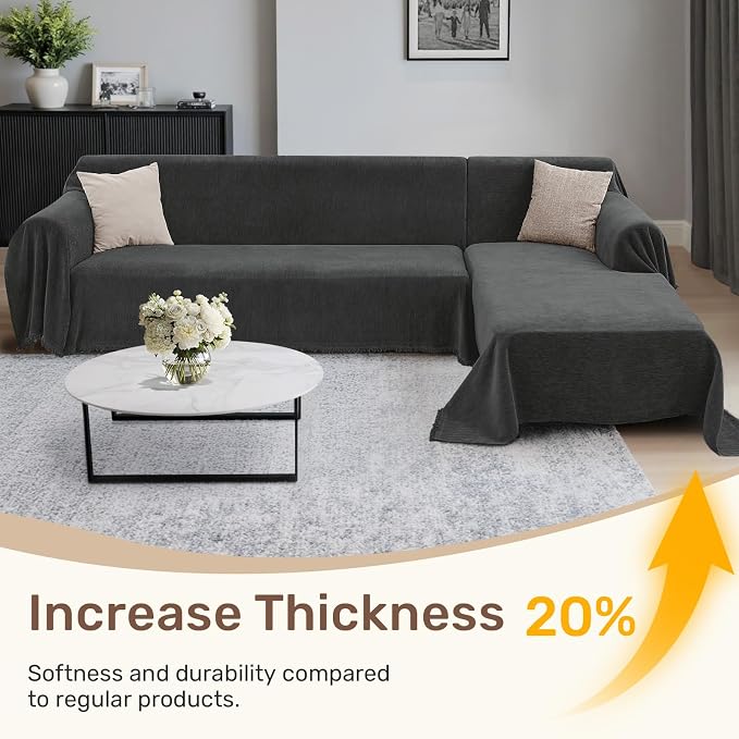 2 Pieces Sectional Couch Covers L Shaped Cover XL Charcoal Gray | Thick Washable Fabric for L Shaped Sectional Sofa, Anti-Pet Hair, Stain & Wear Resistant, Easy Care & Installation - Image 3