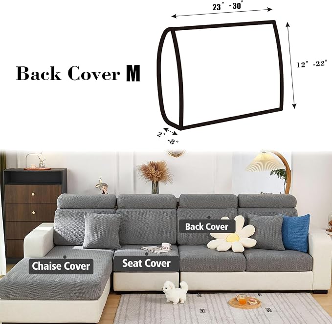 Couch Cushion Covers & Couch Cover for Sectional Sofas, Reversible Non-Slip Sofa Slipcovers, Washable Pet Proof Home Decor Protector (Gray Blue,Back Cover M) - Image 2