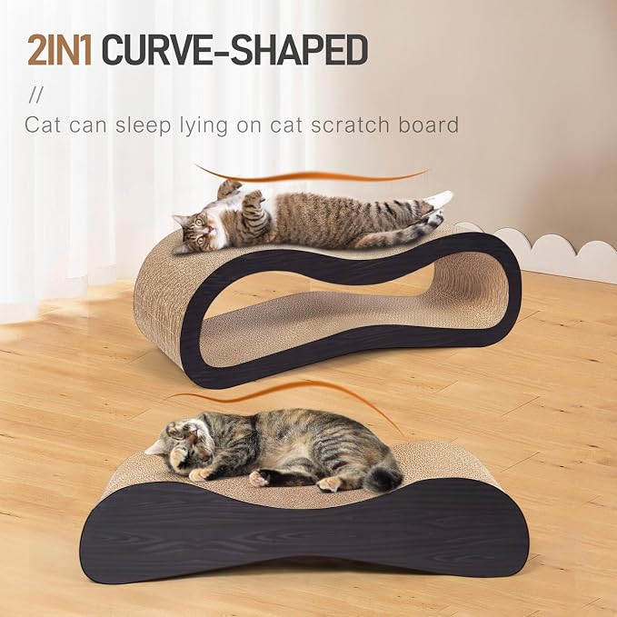 2 in 1 Cat Scratcher for Indoor Cats, Large Cardboard Cat Scratcher Lounger, 100% Recyclable&Reversible Horizontal Scratching Pads Prevents Furniture Damage,Brown - Image 3