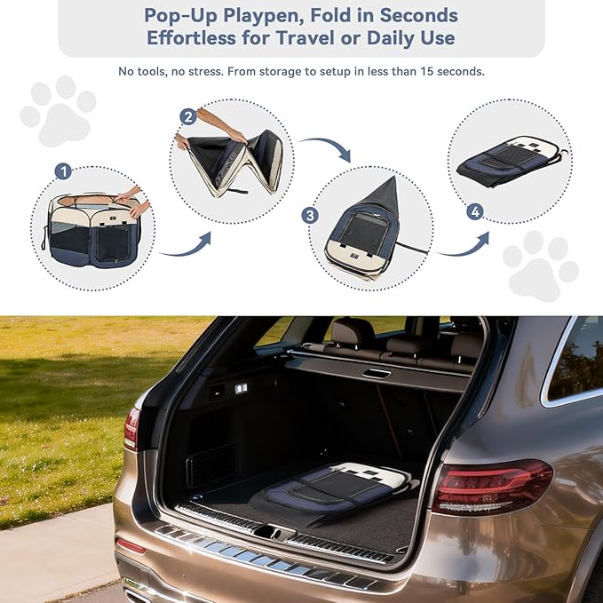 Portable Indoor Dog Playpen for Small Dogs & Puppies by A 4 Pet – 29.92" Pop-Up Soft Puppy Playpens with Bowl, Waterproof Floor, Calm Safe Space for Home, Travel & Daily Use