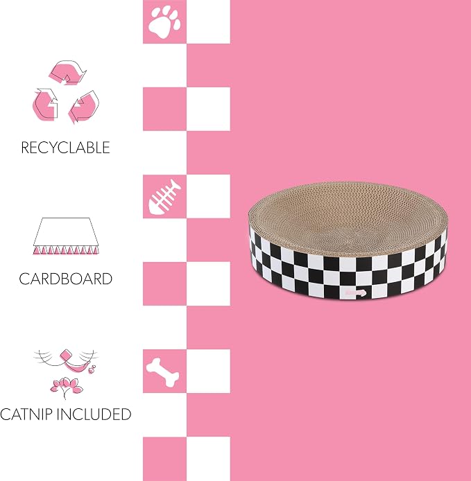 CSR1010F Nelson 20.13" Modern Cardboard Round Bowl Cat Scratcher with Catnip, Checkered - Image 4