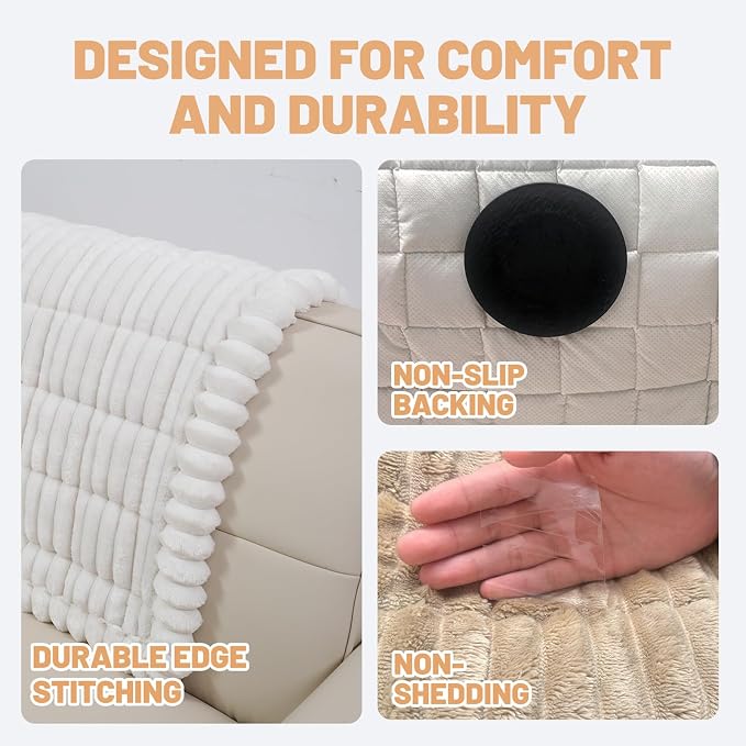 Waterproof Couch Cover for Dogs Washable,Nonslip Fuzzy Durable Pet Friendly | Soft Slipcovers for 3 Cushion Sofa Cover,Plush Thick Protector Fits Mat Bed Leather & Fabric Couches (White 27.6"x70.9") - Image 3