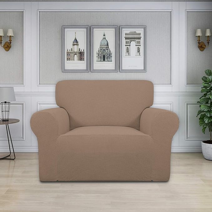 Easy-Going Stretch Chair Slipcover with Arm Washable Camel | 1-Piece Couch Sofa Cover Furniture Protector for Living Room Soft with Bottom For Kids, Pet. Spandex Jacquard - Image 2