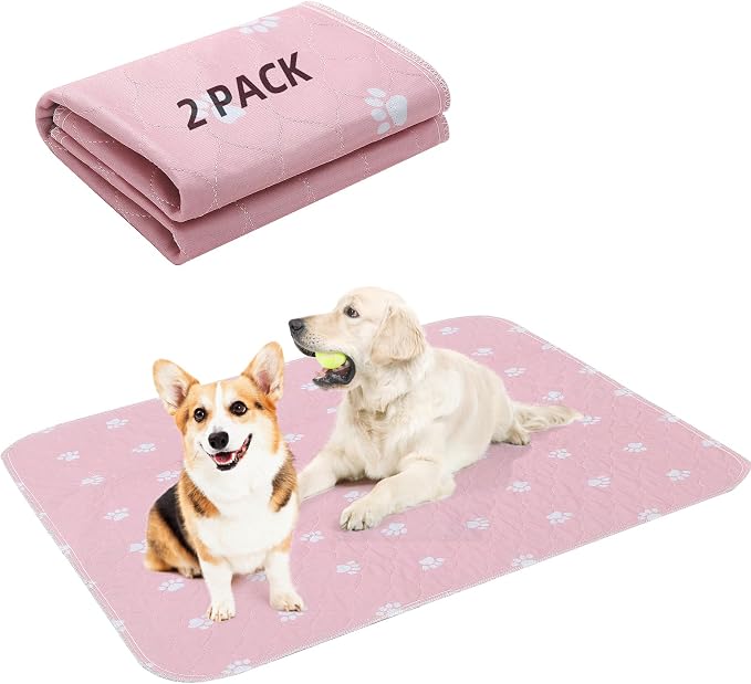 PUPTECK Washable Pee Pads for Dogs Dog Training Pads 2 Pack Pink 36x41 in | Reusable Puppy Potty Training Pads Whelping Mat Pet Food Feeding Mat Leakproof Fast Absorption Non-Slip for Couch, Crate by PUPTECK