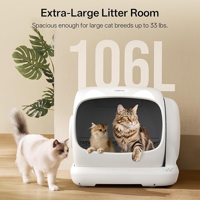 UBPET Automatic Litter Box, 106L Extra Large Self-Cleaning Cat Litter Box for Multiple Cats, Smart App Control, Odor-Control System, Anti-Pinch Safety Design, Includes Waste Bags and Deodorizer Blocks - Image 2